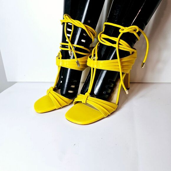 Michael Kors Yellow Michael Mmk Gabriellea Ankle Tie High Dress Sandals Size 8 - Picture 5 of 11
